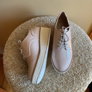 Call It Spring Nude Patent Oxford Wedge Platform Shoes Size 9